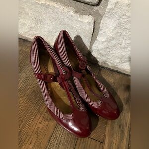 Joan & David Burgundy Heels with Checkered Detail